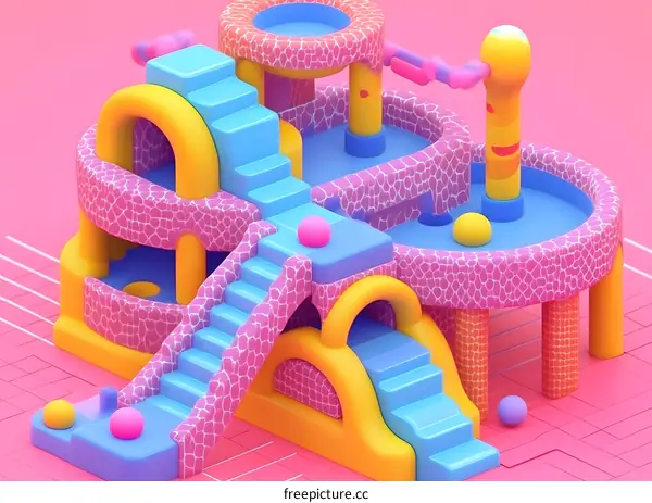Abstract Playground with Bright Colors and Geometric Shapes