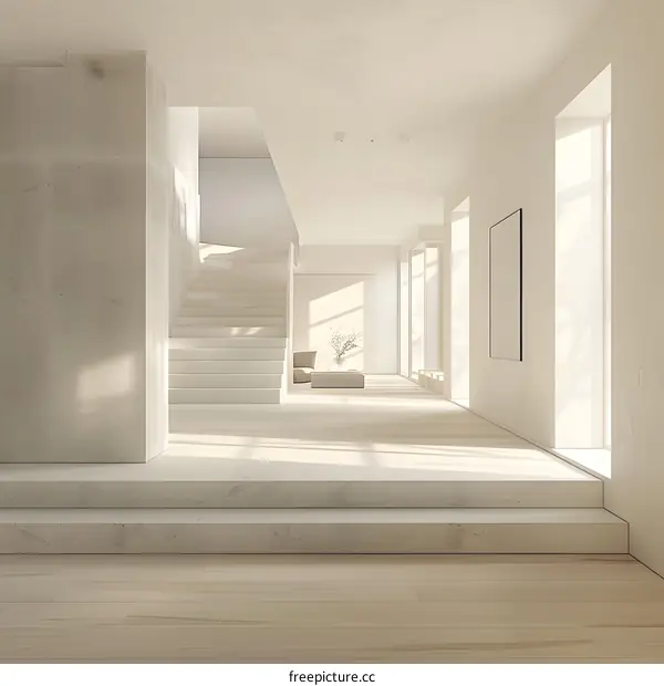 Minimalist Modern Interior Design with White Walls and Staircase