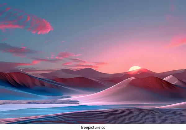 Desert Sunset Over Pink Sand Dunes