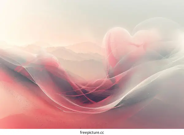 Pink and white abstract waves with a heart shape cloud