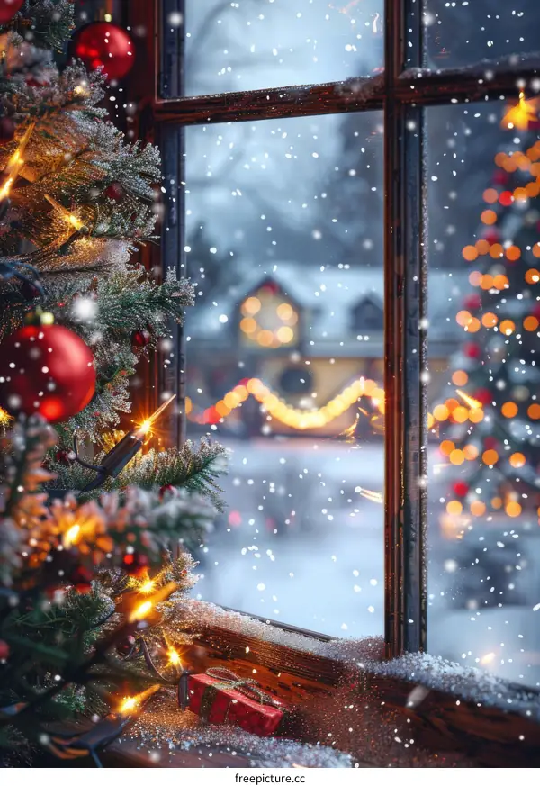 Christmas Window Panes Decorated for the Holiday Season