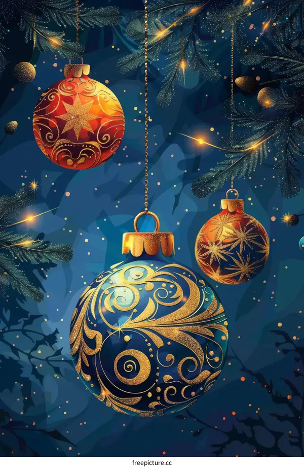 Christmas Ornaments Hanging from a Tree Branch