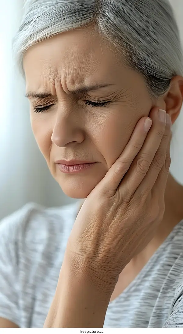 Closeup Portrait of Senior Woman Experiencing Facial Pain