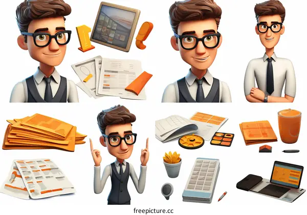 3D Illustration of a Professional Businessman with Glasses and Tie