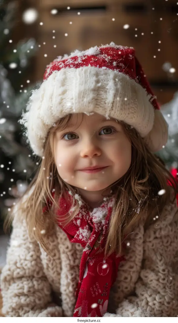 Little girl in red Santa hat smiling