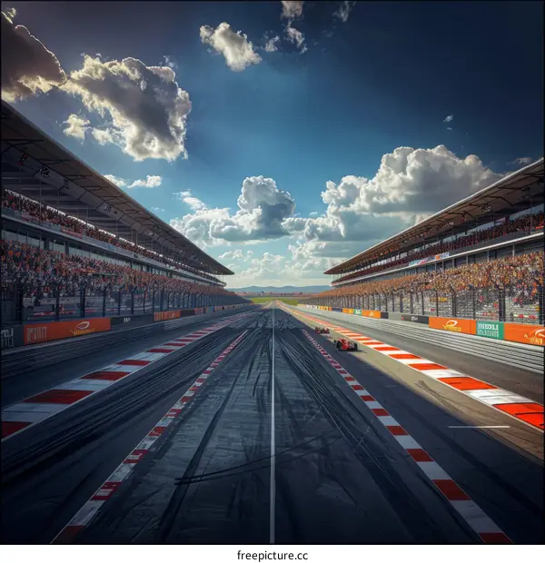 Formula One cars racing down a track