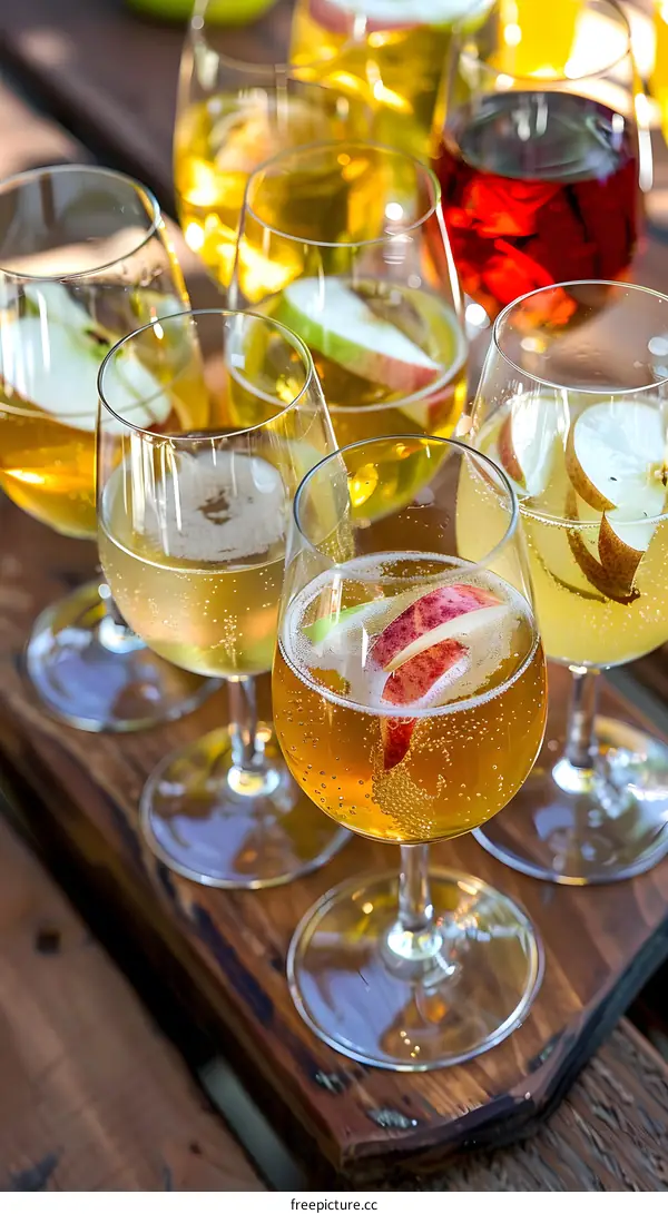 Close Up of Sparkling Apple Cider in Glasses