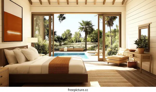 Modern Bedroom with Pool View Illustration