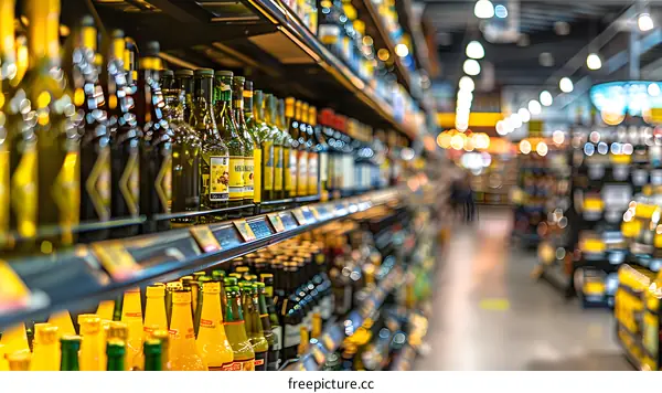 Bottles of Wine on Shelves in a Grocery Store