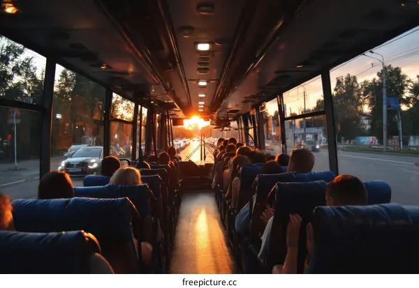 Sunset Bus Ride with Passengers