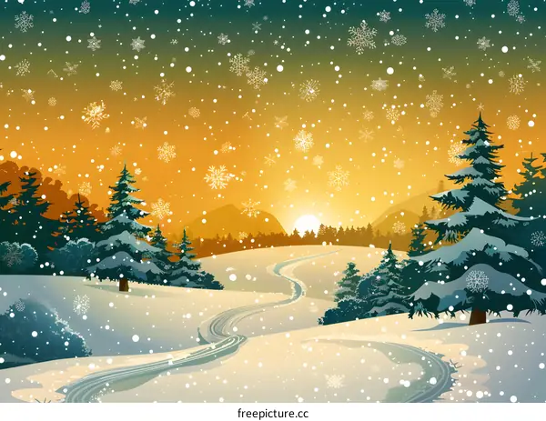 Snowy Village in Winter