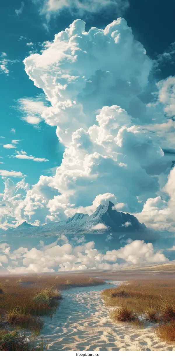 Dramatic Cumulus Clouds Over Majestic Mountains