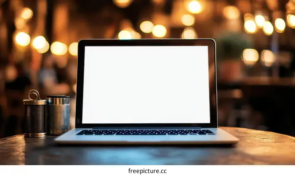 Laptop on a Table in a Cafe Atmosphere