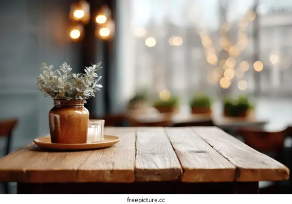 Rustic Wooden Table Setting in a Cafe