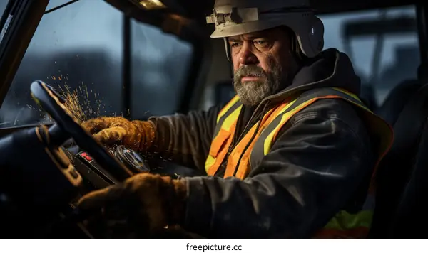 A miner operates heavy machinery in an underground mine.