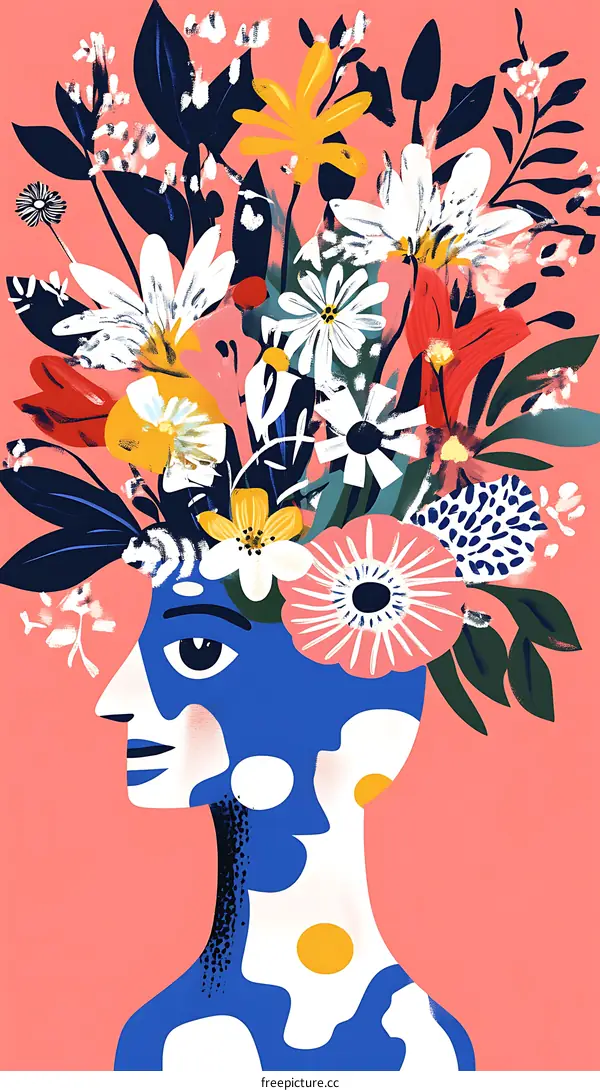 Floral Head Illustration with Pink Background