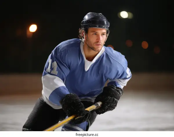 Hockey Player in Action at Night