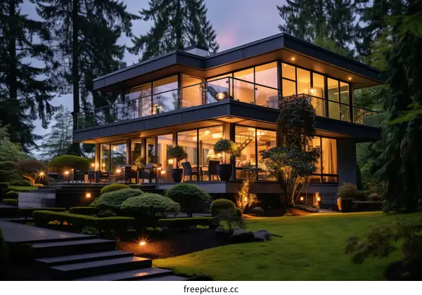 Black House With Garden and Large Windows