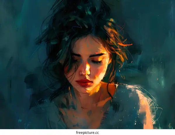 portrait of a young woman with brown hair and red lips