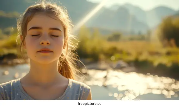 Little girl with eyes closed and a peaceful expression on her face