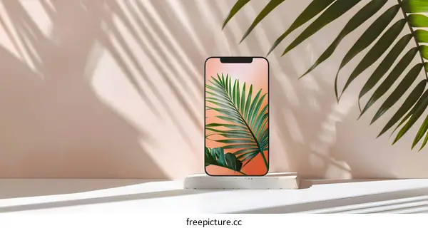 Minimalist Phone Mockup with Palm Leaf Shadow