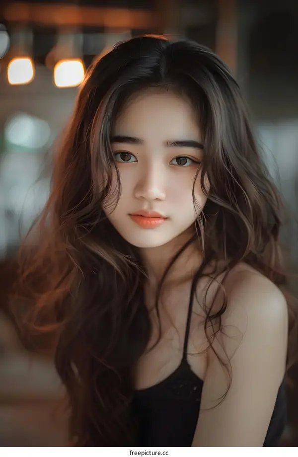 Portrait of Asian Woman with Long Brown Hair