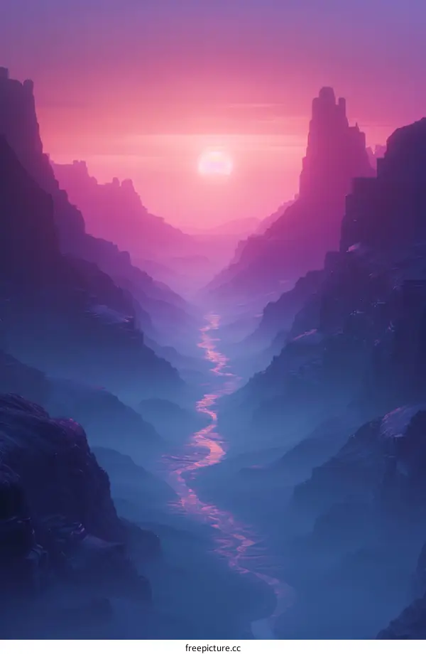 Mystical canyon landscape with a river flowing through it