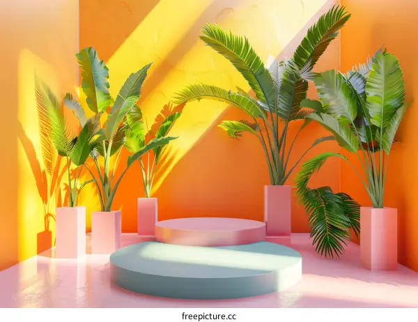 Geometric Shapes with Plants in Pink and Blue