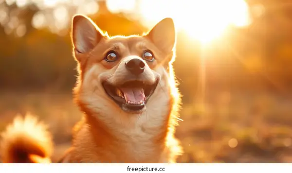 A happy Shiba Inu dog with a smile on its face