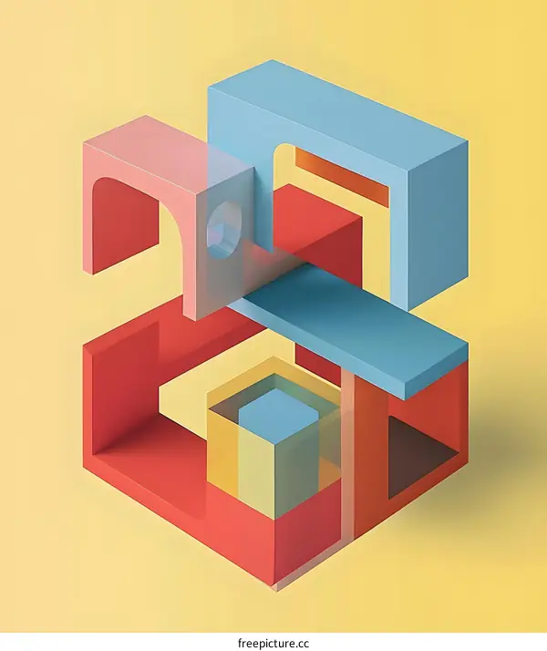 Abstract Geometric Shapes Intertwined In A Colorful Composition