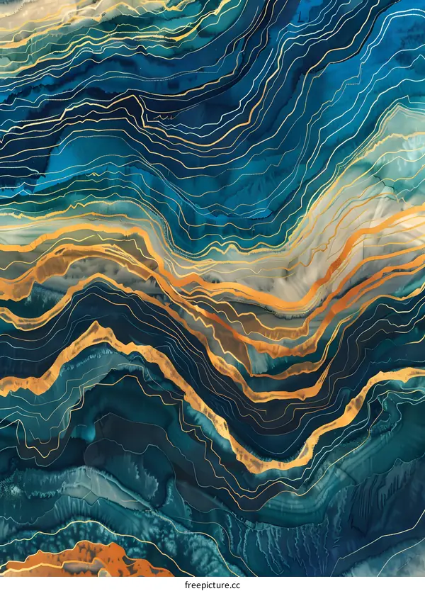 Abstract Watercolor Blue and Gold Background