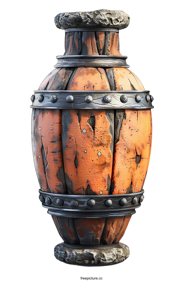 [Transparent Background PNG]Wooden Medieval Vase on transparent background
