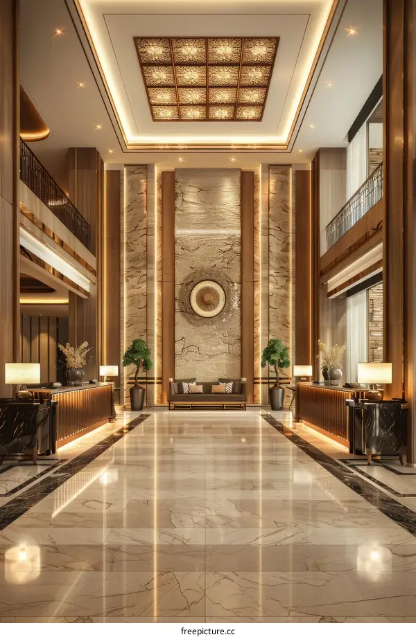 Magnificent Hotel Lobby with Marble and Chandeliers