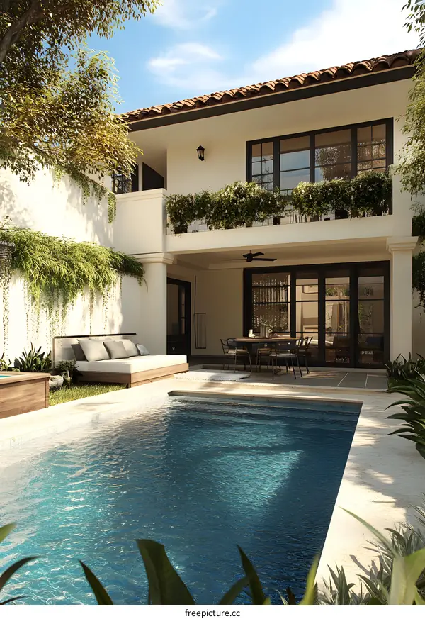 Modern House with a Pool and Patio