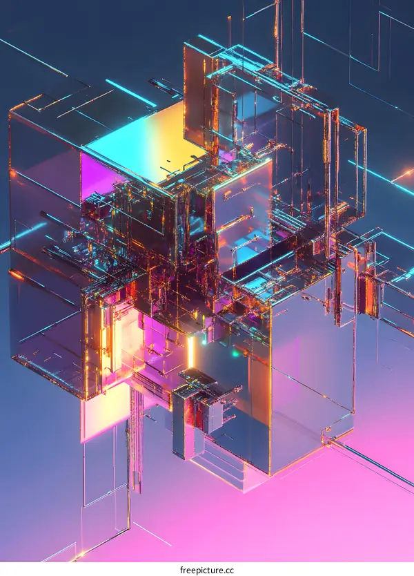 Abstract 3D Geometric Shapes Neon Colors