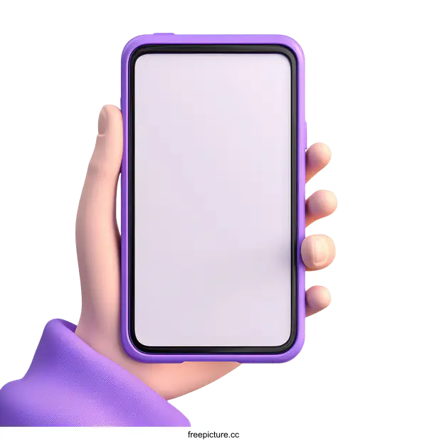 [Transparent Background PNG]Cartoon Hand Holding a Purple Smartphone