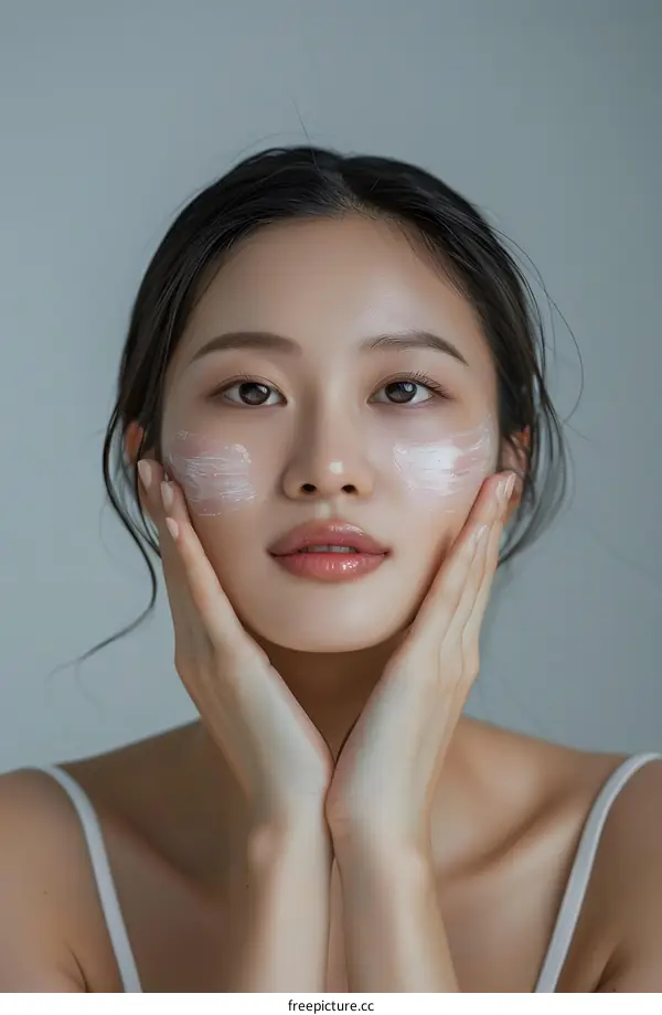 Woman Applying Moisturizer on Her Face