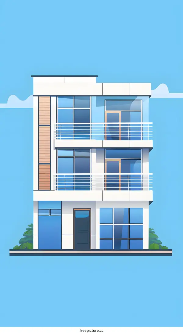 Modern House Illustration with Blue Sky Background