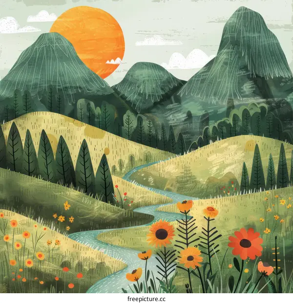 Rolling Green Hills and Mountains