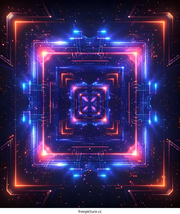 Glowing neon square tunnel