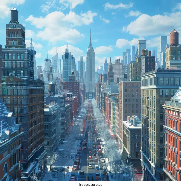 Snowy Cityscape Panorama of Winter in New York