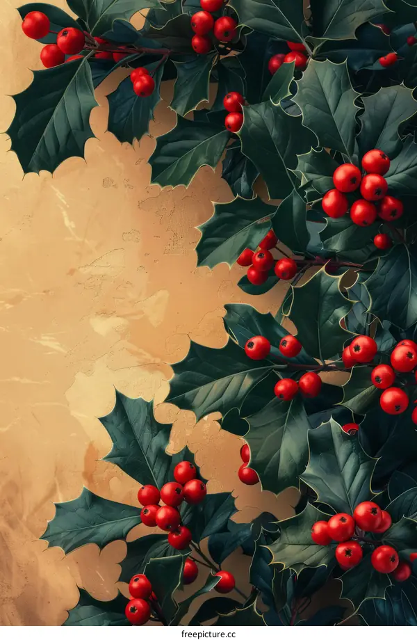 Extreme Close-Up of Holly Leaves and Berries