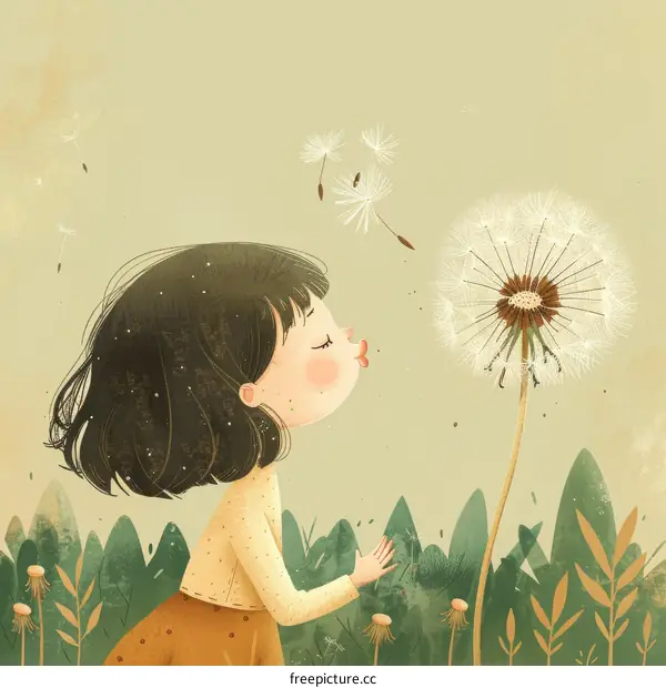 Little girl blowing dandelion flower