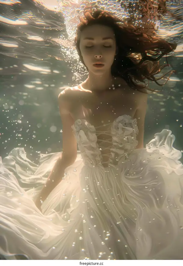 Ethereal Underwater Portrait of a Bride in a White Dress