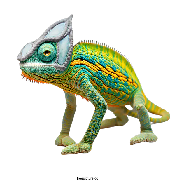 [Transparent Background PNG]Close Up of a Vibrant Chameleon with a Unique Helmet