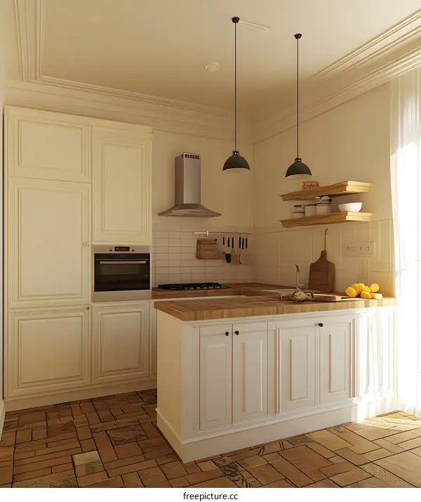 Modern Kitchen Interior Design with White Cabinets and Tile Backsplash