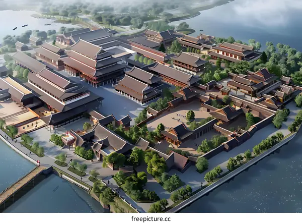 Aerial View of Traditional Chinese Architecture