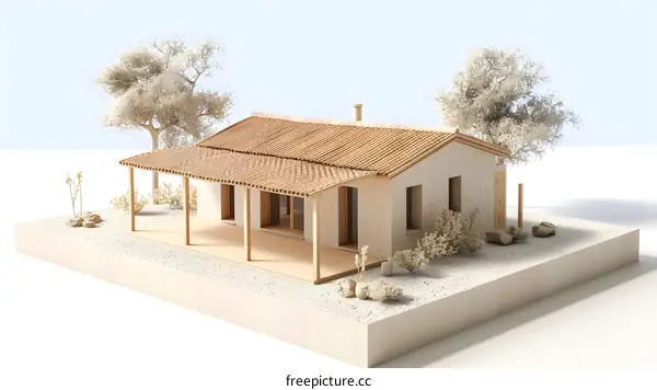 Small House Model with Trees and Patio