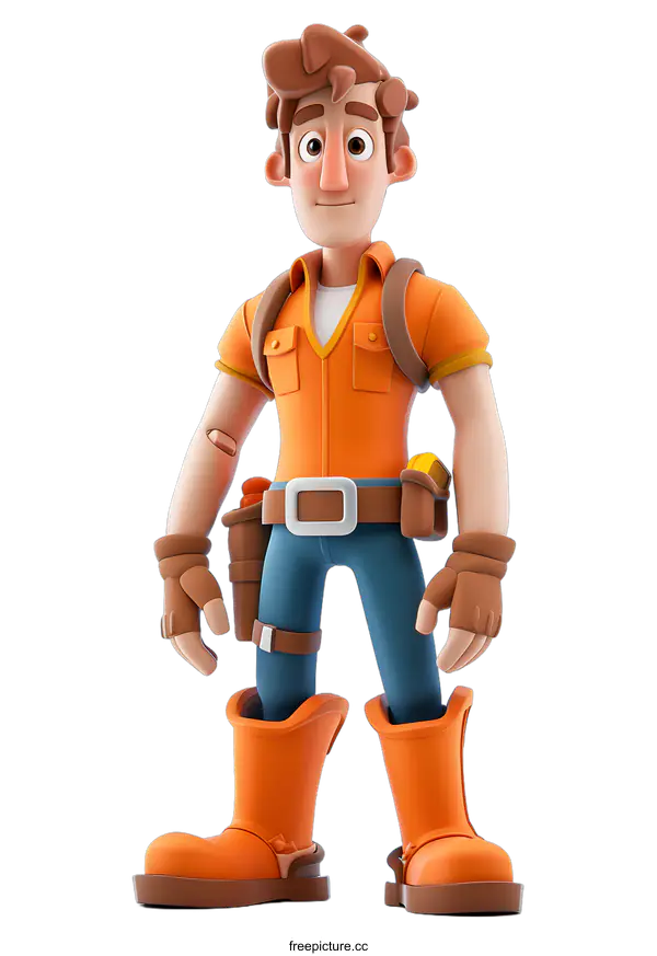 [Transparent Background PNG]3D Cartoon Worker Ready to Work
