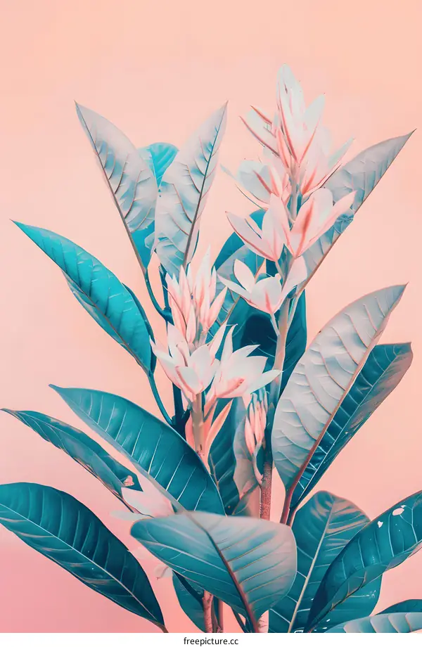 Tropical Flower and Leaf Bouquet on Peach Background